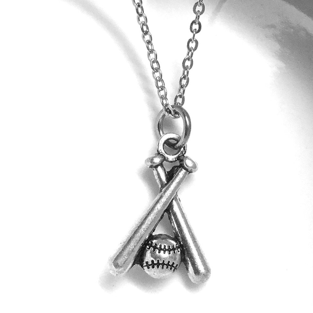 Miniature Baseball Bat Ball Player Lovers Gift Charm Necklace